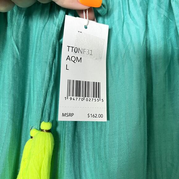 Trina Turk Cascais Wave Split Leg Pants Size Large in Aqua Neon Lime Green - Picture 5 of 12